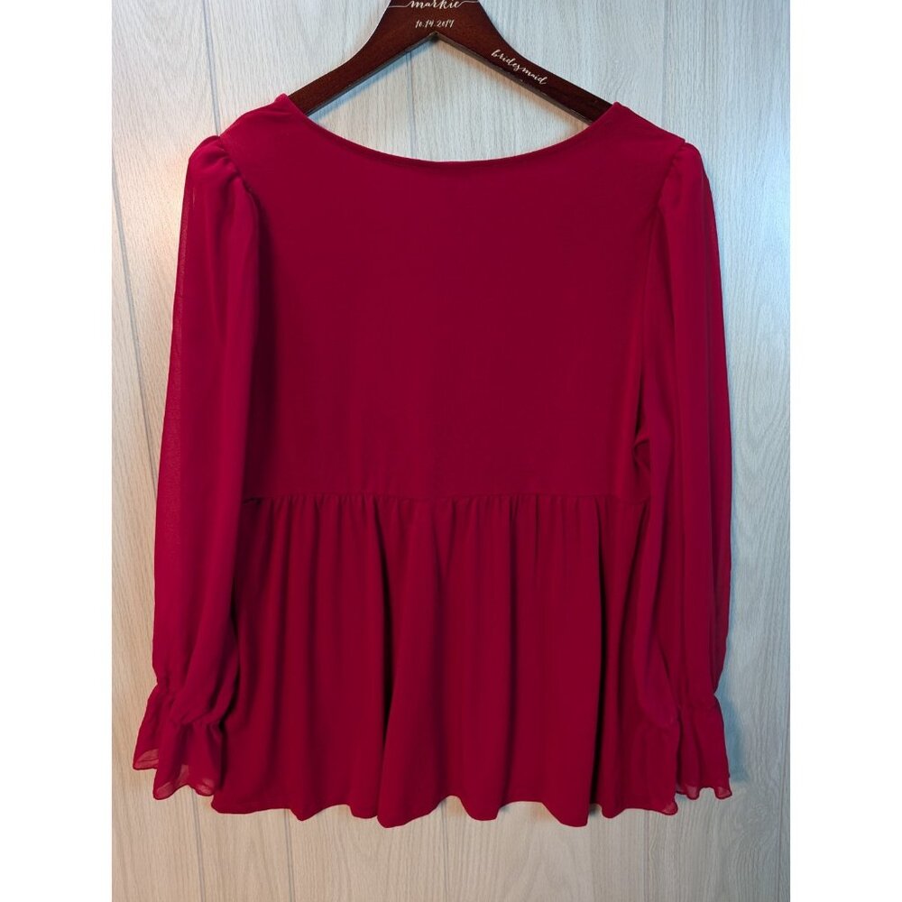 Torrid Womens Babydoll Top Size 1X Red Cottagecore Peasant Long Sleeve Smocked - Picture 4 of 8